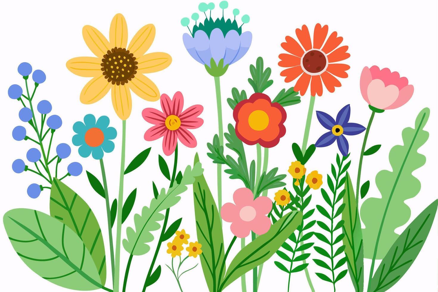 A bunch of colorful flowers are shown on a white background vector