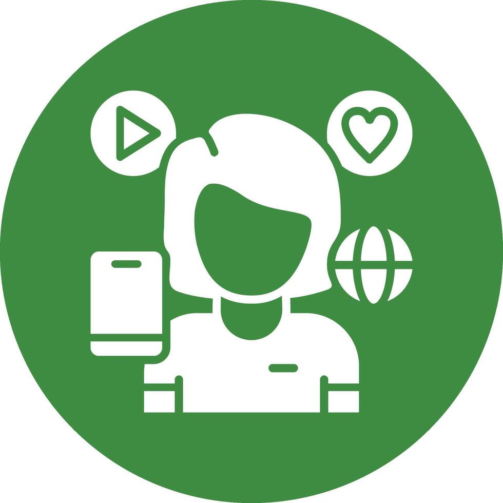 A green circle with a woman holding a phone and a globe vector