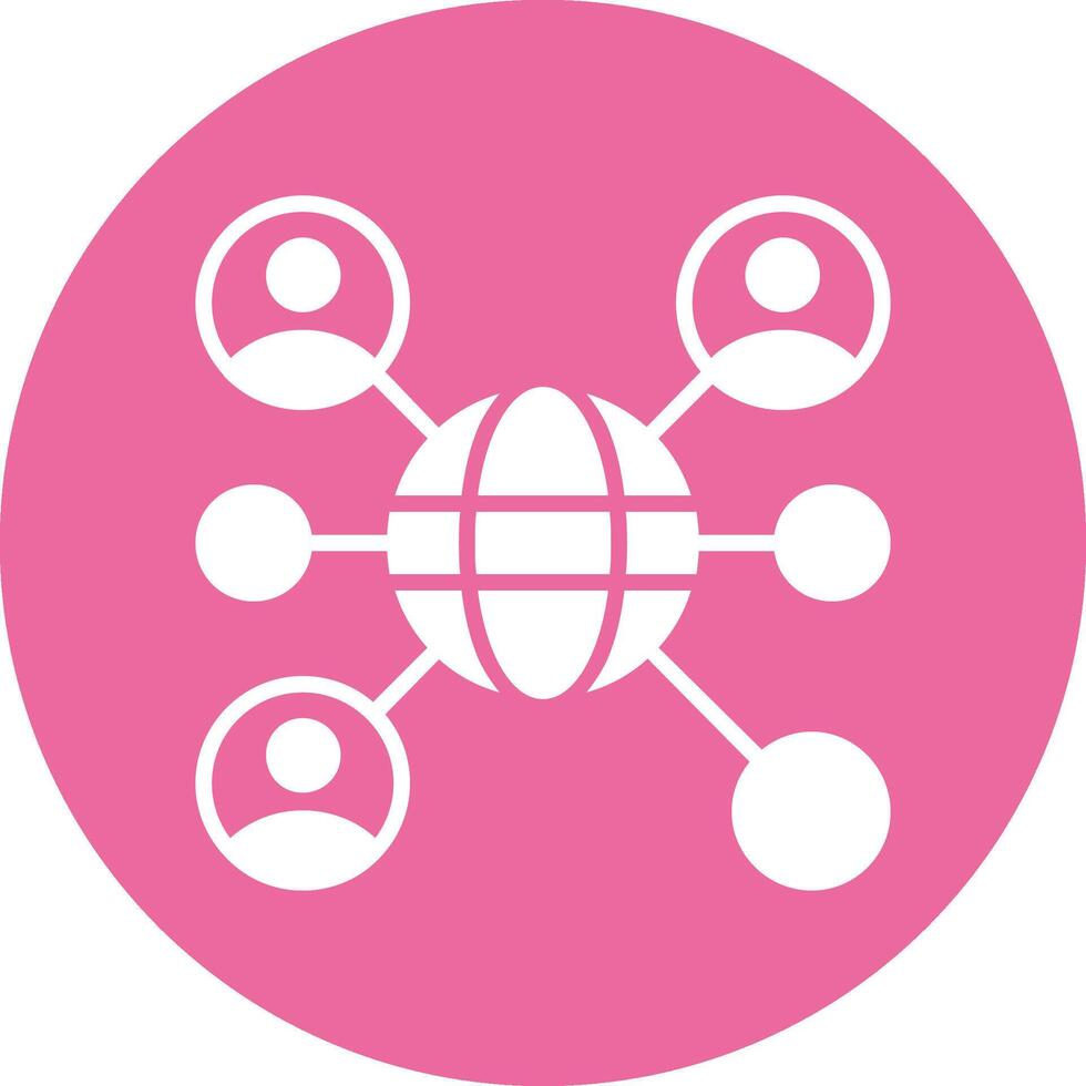 A pink circle with a globe and people connected vector