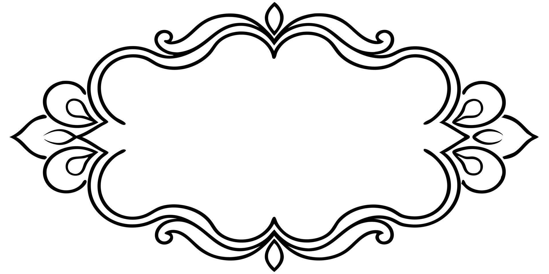 A black and white drawing of a frame with a scroll vector