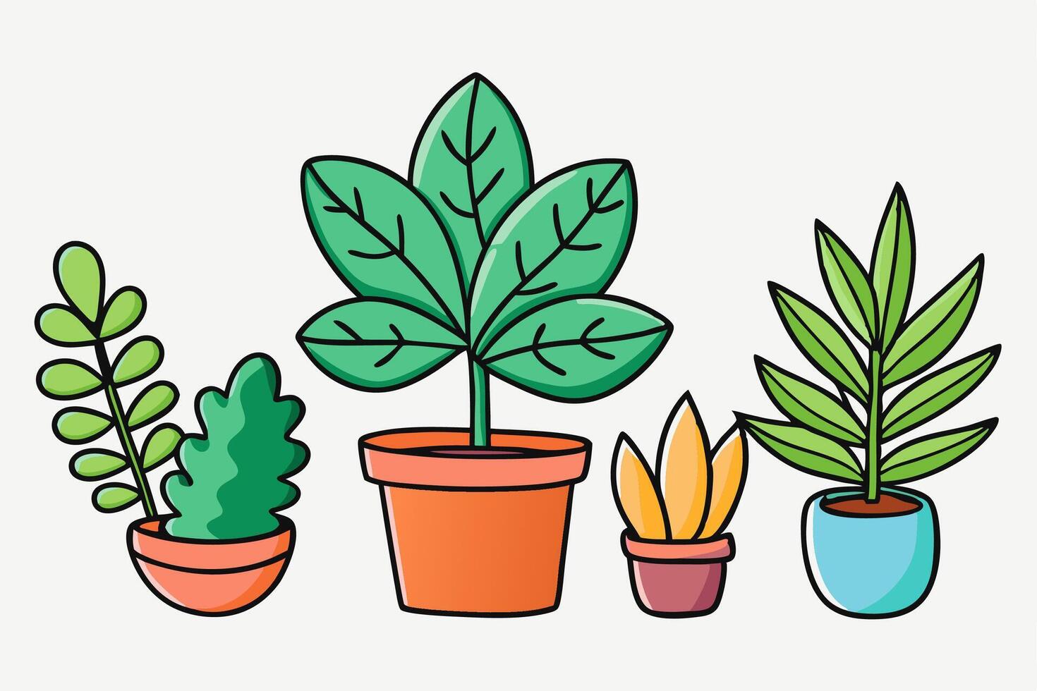 A group of plants in pots on a white background vector