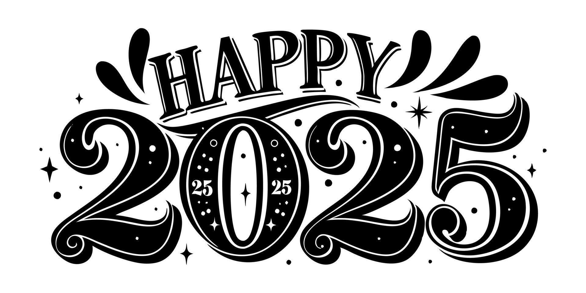 happy 2025 new year lettering design vector