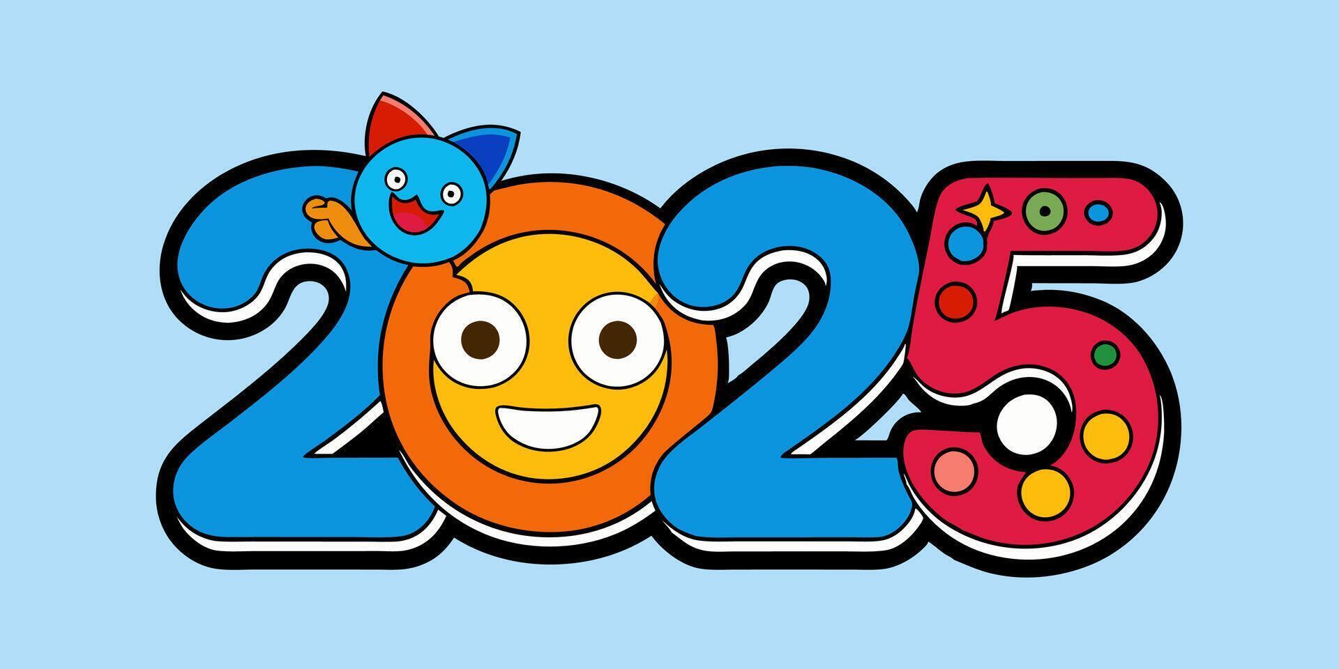 the number 2025 is shown with a cartoon character vector