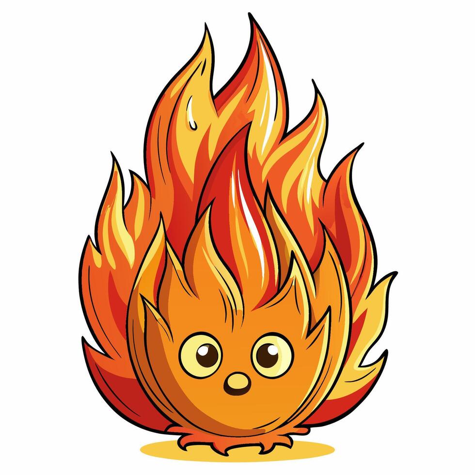 a cartoon fire character with eyes and a smile vector