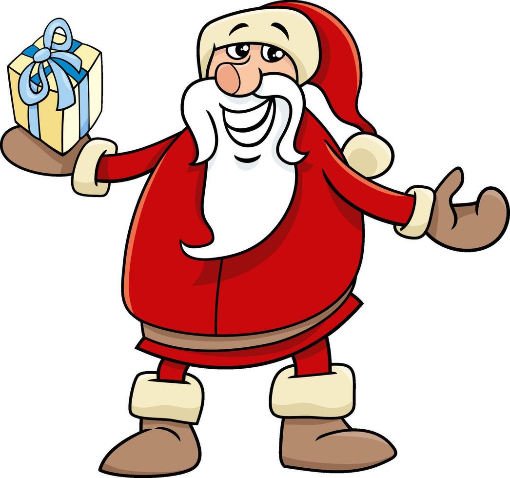 cartoon Santa Claus with present on Christmas time vector
