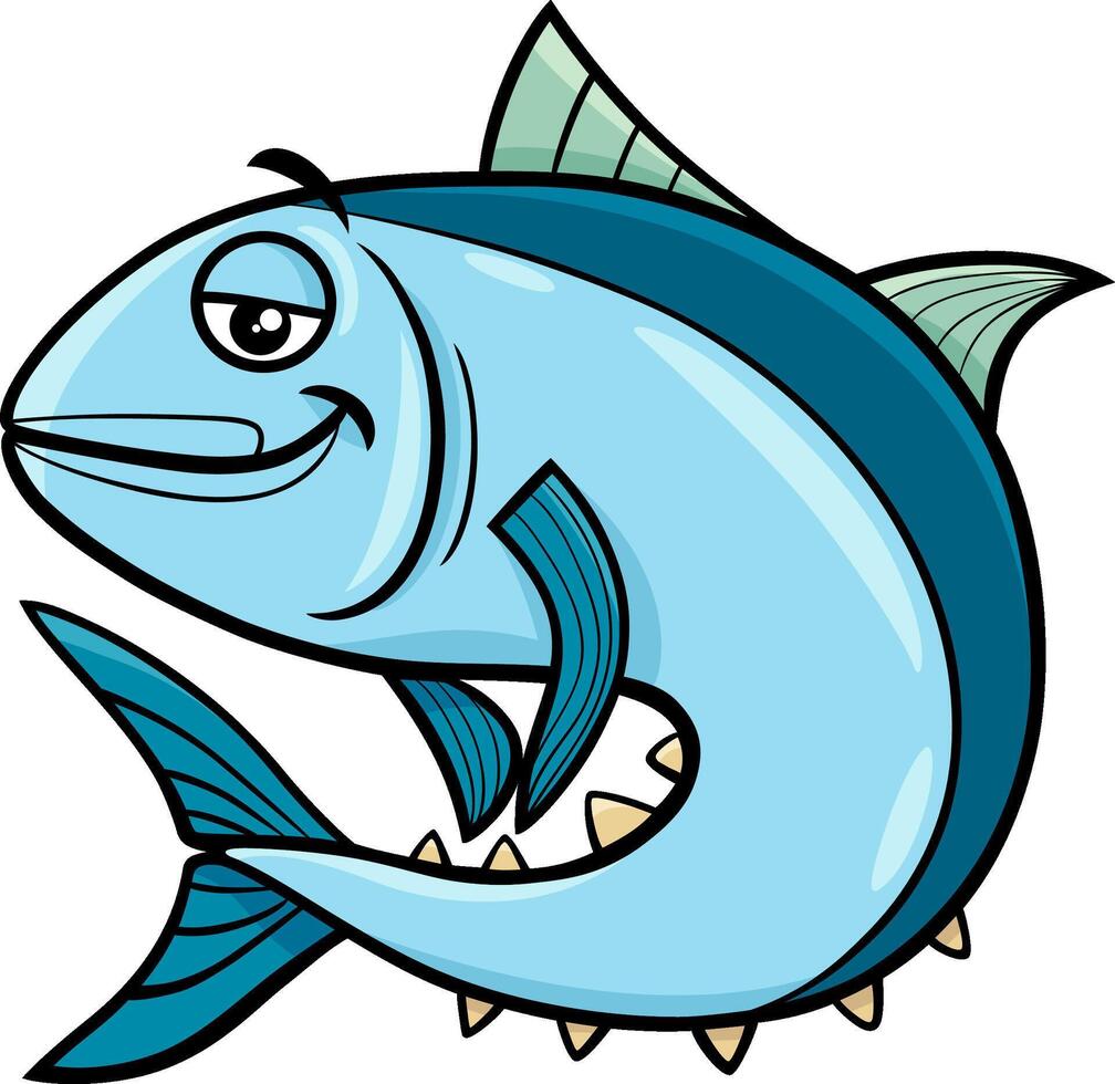 funny cartoon tuna fish animal character vector