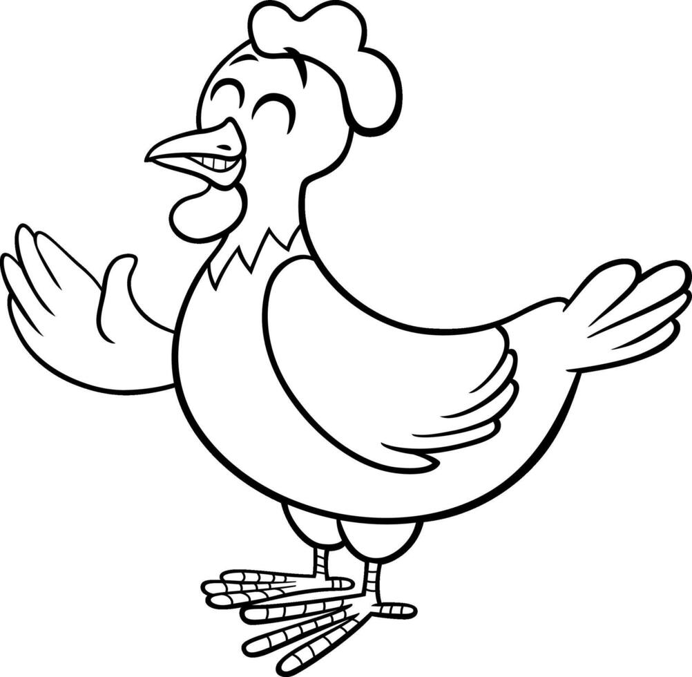 hen farm animal cartoon illustration coloring page vector