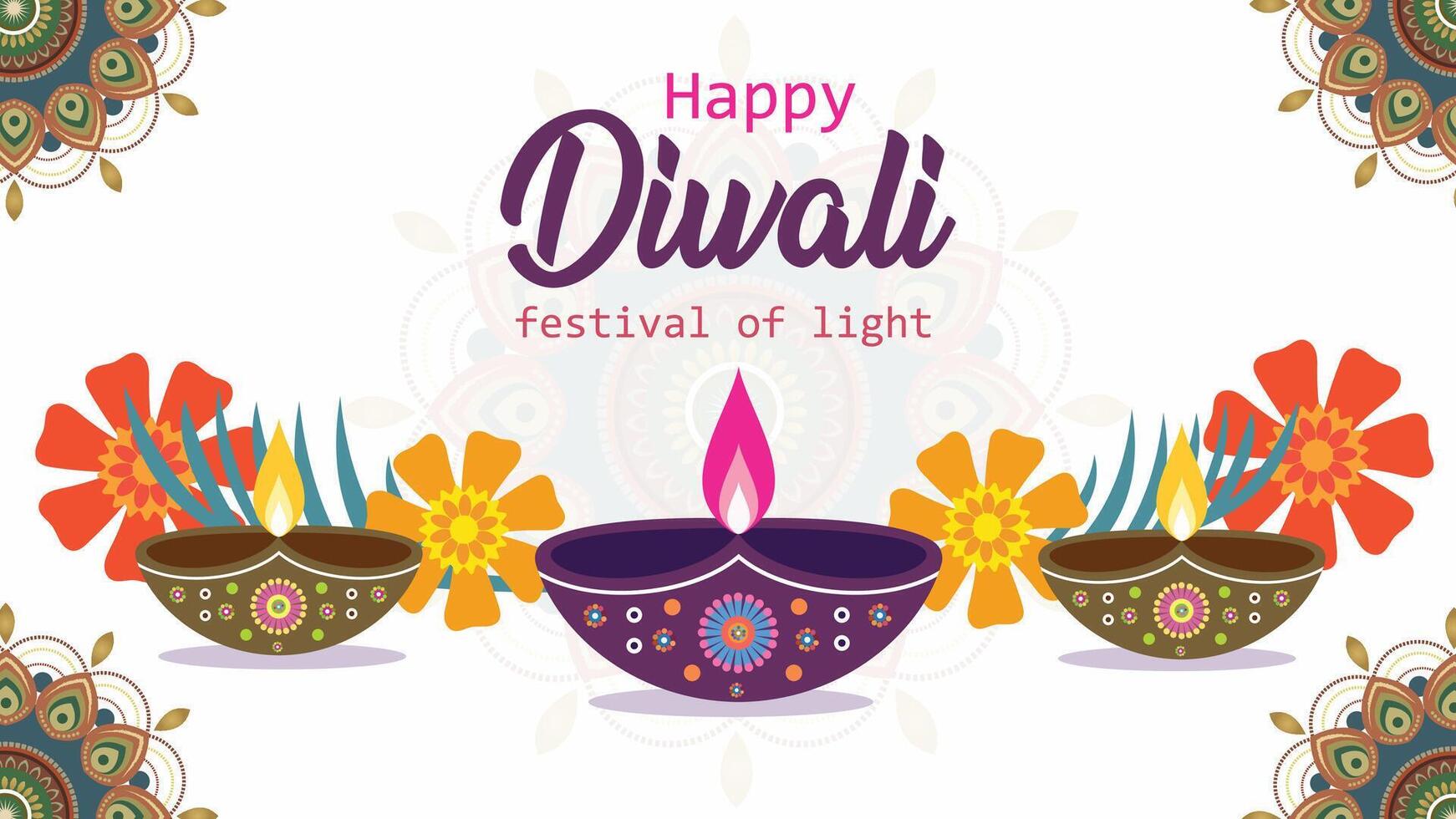 Happy Diwali festivals greeting card with diya. vector