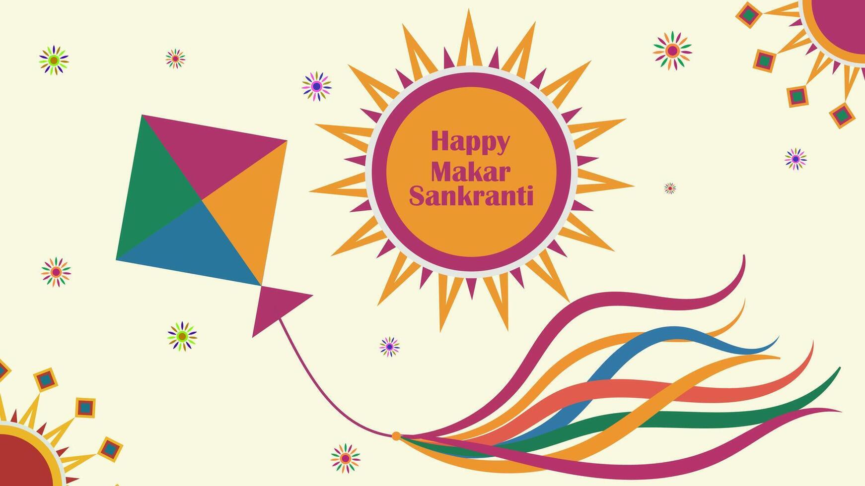 Happy Makar Sankranti greeting festival card, Banner, poster with kite, sun illustration graphic design with background vector