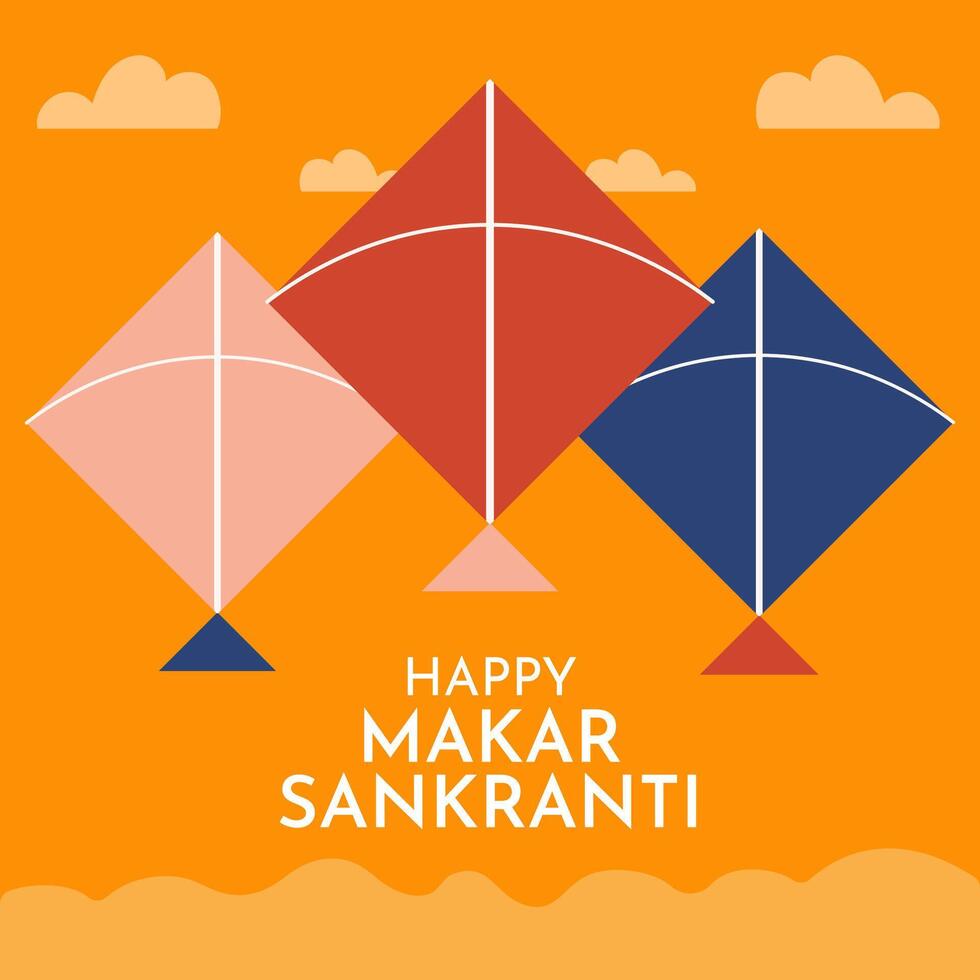 Makar Sankranti greeting festival card, Banner, poster with kite, sun illustration graphic design vector