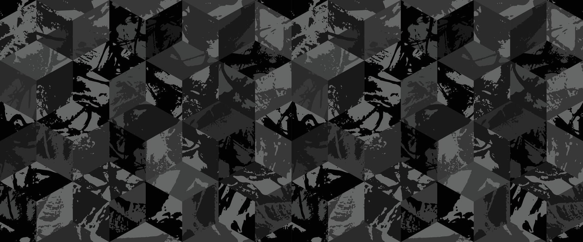 Grunge urban camouflage, black modern fashion design. Dirty brush stroke camo military pattern. Army uniform, fashionable fabric print. Seamless monochrome texture vector