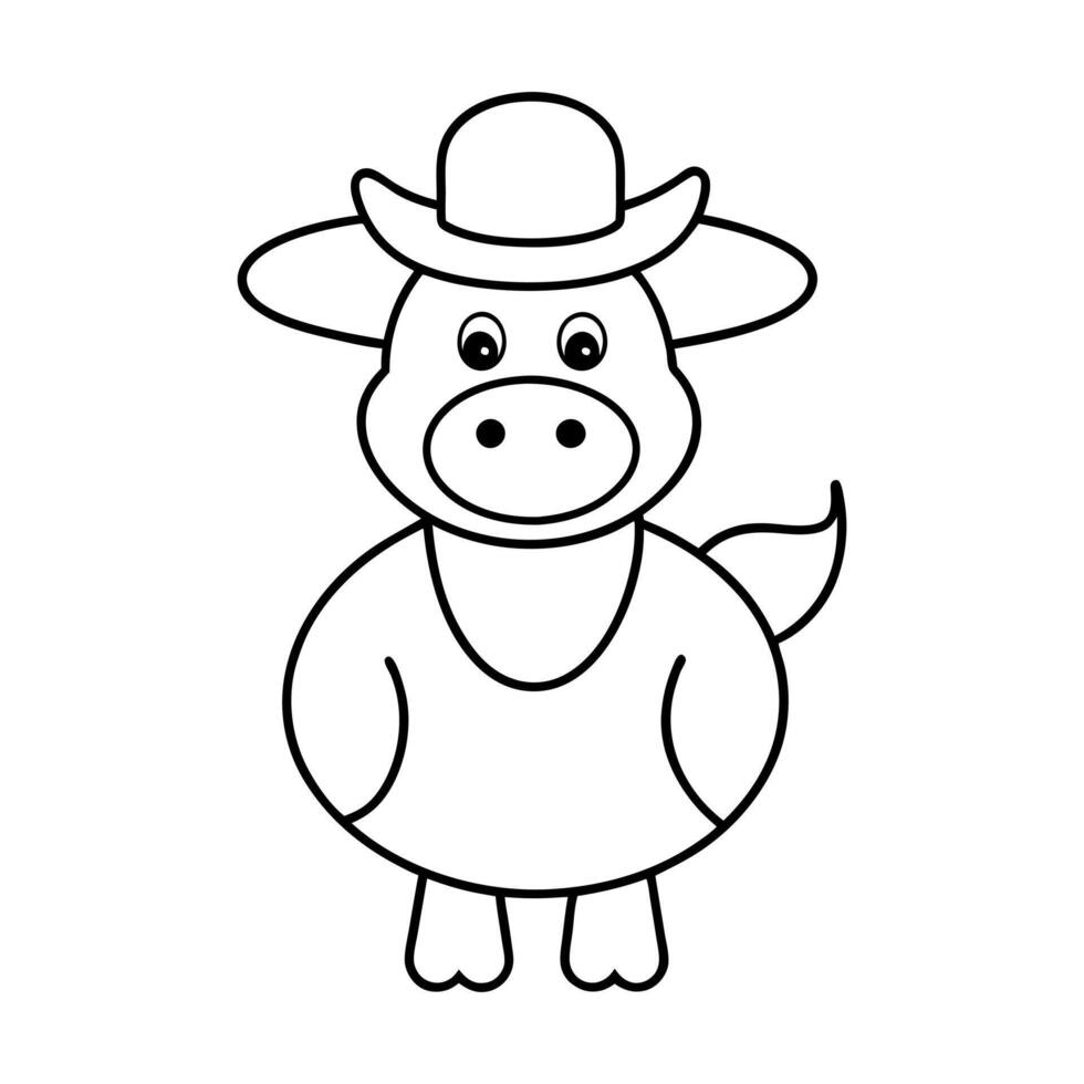 cute cow cartoon wearing hat vector