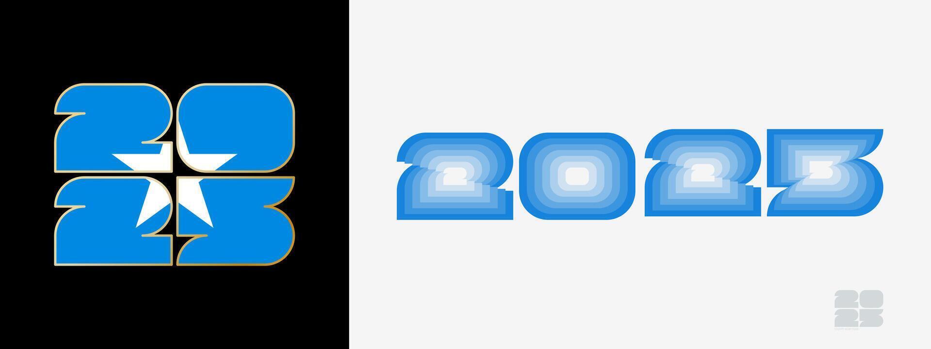 Year 2025 with flag of Somalia and in color palate of Somalia flag. Happy New Year 2025 in two different style. vector