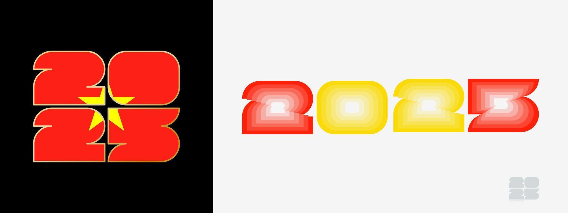 Year 2025 with flag of Vietnam and in color palate of Vietnam flag. Happy New Year 2025 in two different style. vector