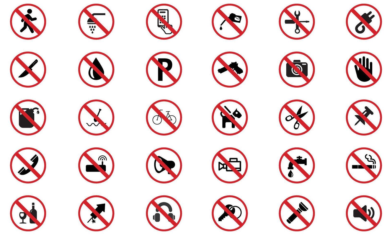 Prohibited Sign Icon Set Signs for Safety and Regulations Forbidden Icons vector