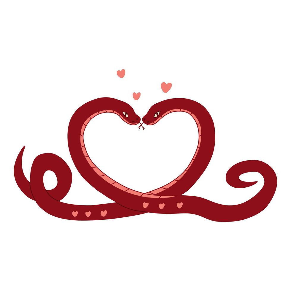 Two red snakes intertwined in shape of heart. vector