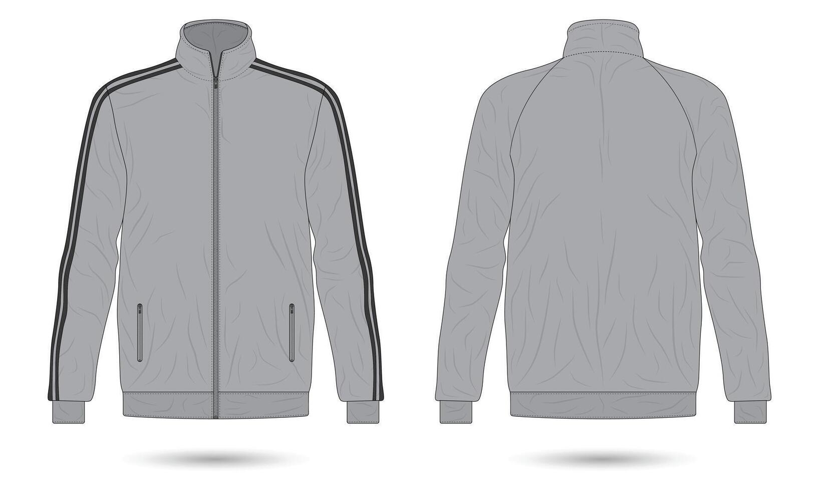 Grey training jacket mockup front and back view vector