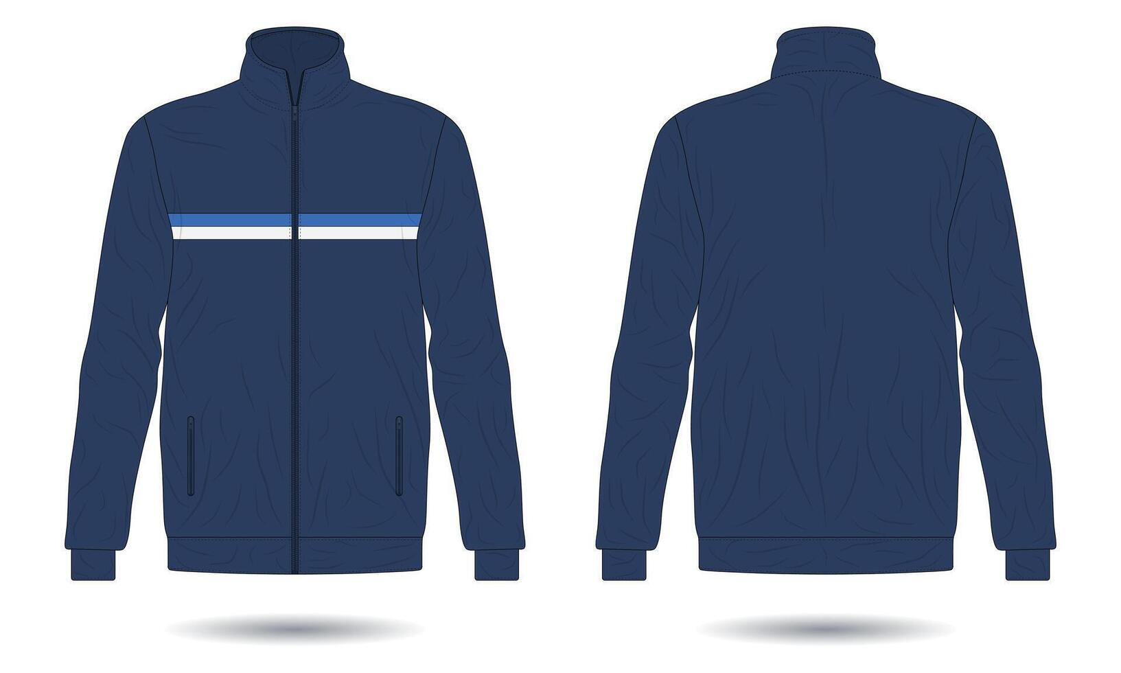 Blue training jacket mockup front and back view vector