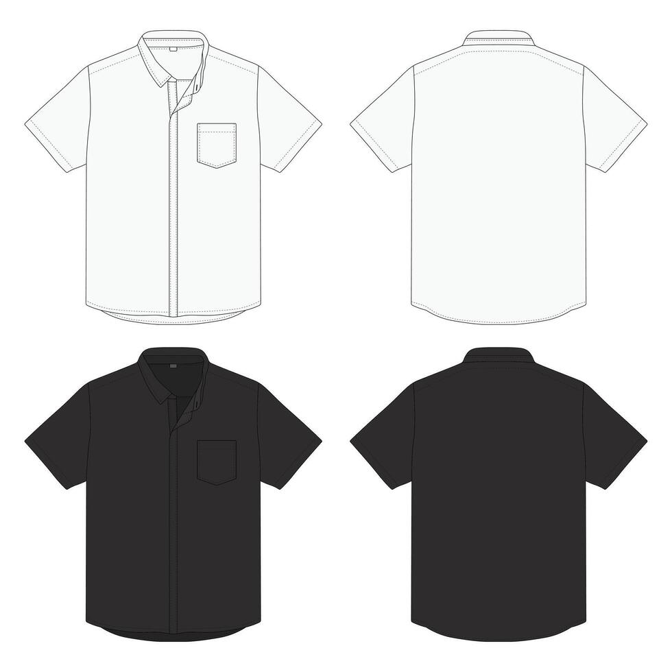 Short sleeve shirt mockup technical drawing front back view vector