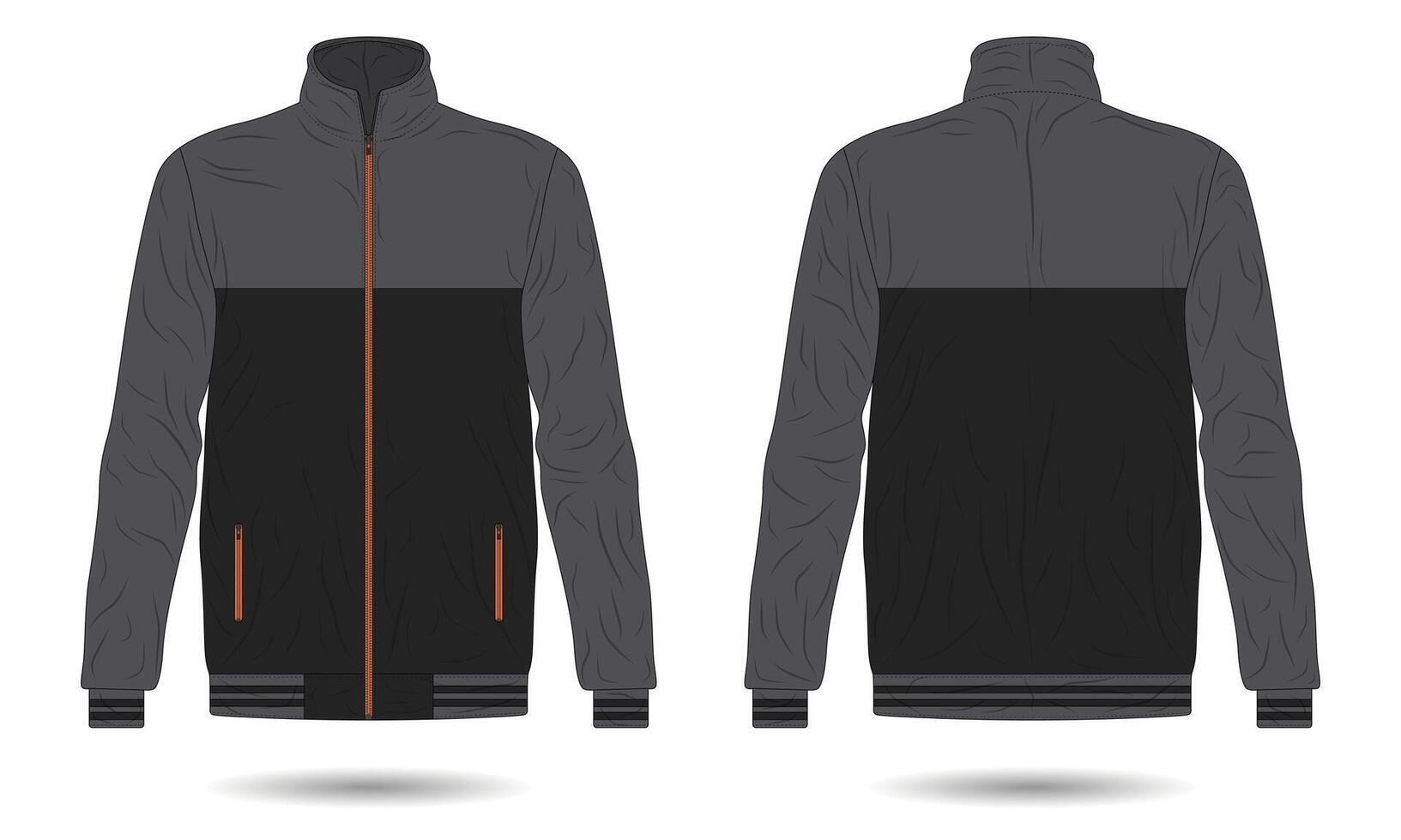 Black and grey bomber jacket mockup front and back view vector