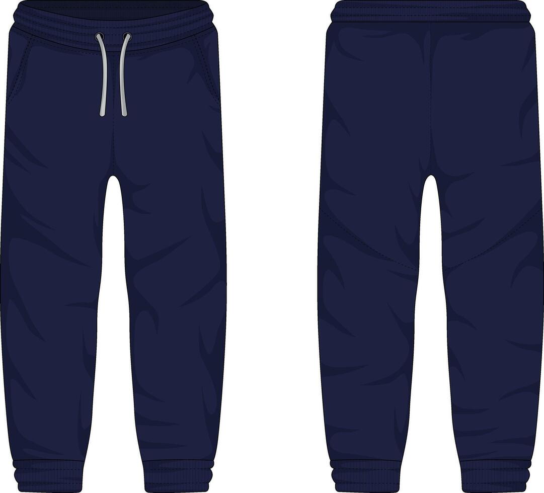 Dark blue training pants mockup front and back view vector
