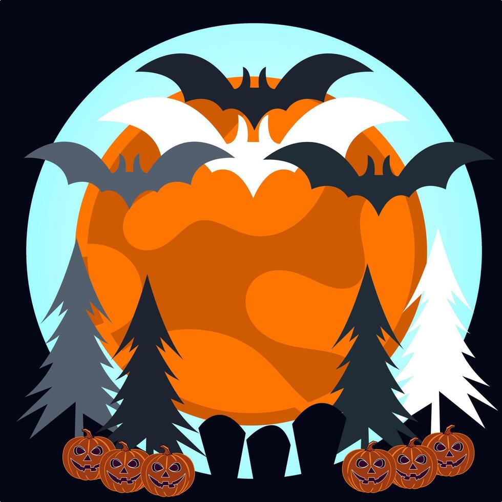 Bats Circle the Full Moon on Halloween Night vector