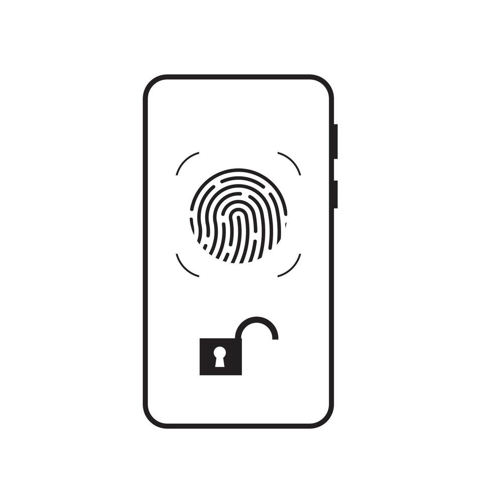 Fingerprint scanner smartphone security. Secure your phone with a modern fingerprint scanner. This illustration depicts a smartphone with a fingerprint scan on the screen. vector