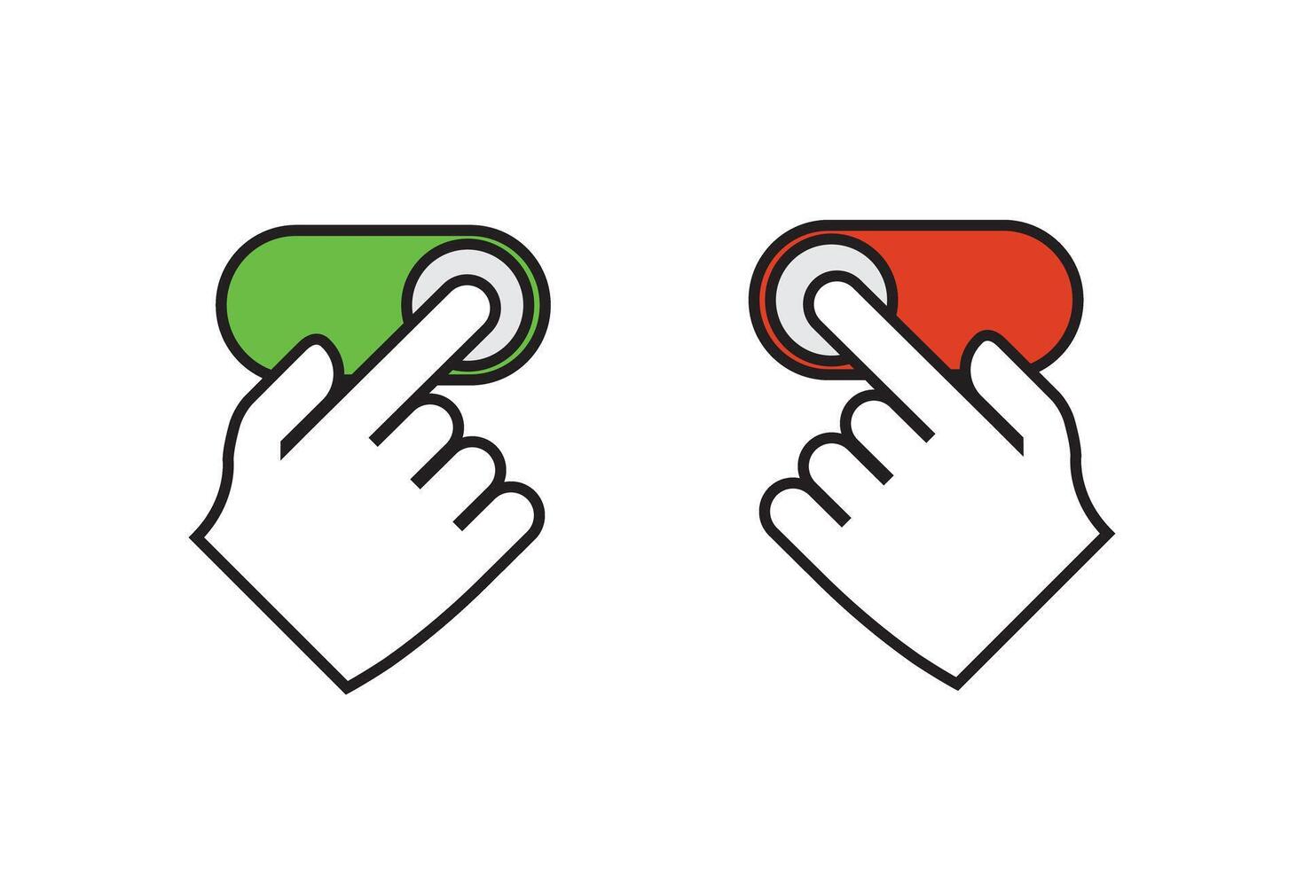 Set of right, left phone swipe gestures. On, off toggle slider blue line icons. Lock and unlock control symbols vector