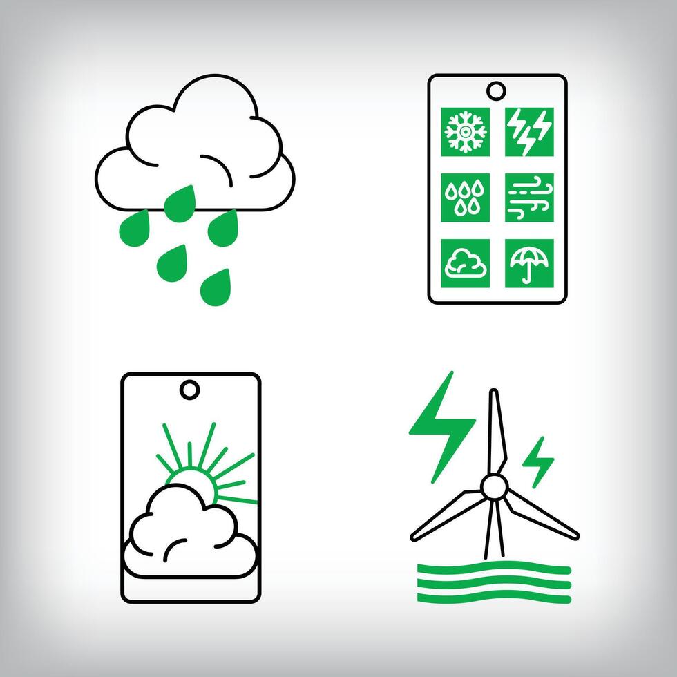 Application, wind rose and showers weather icon set. Different linear weather designs. vector