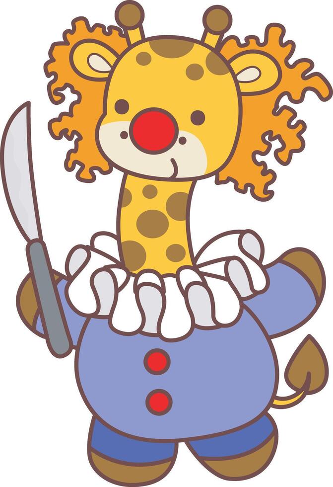A baby giraffe wearing a clown costume. Halloween set Stock Illustrations of Baby Giraffe. Cute giraffe animals with halloween theme. vector