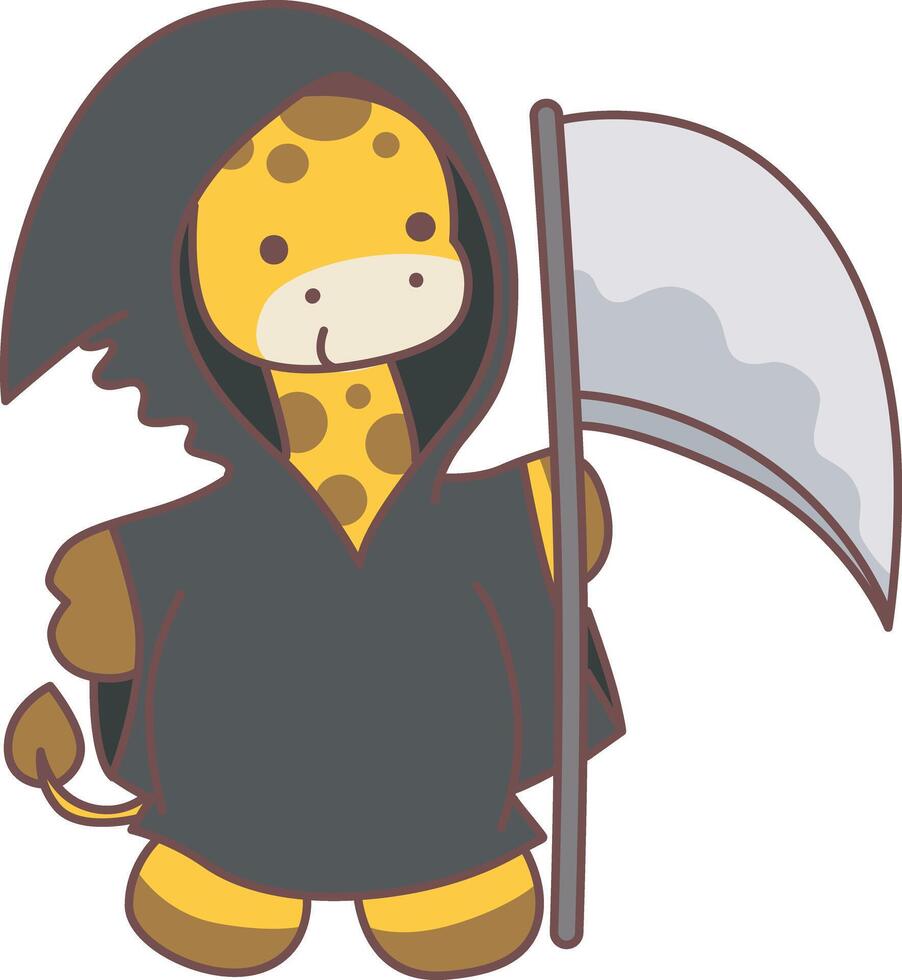 A baby giraffe wearing an angel of death costume. Halloween set Stock Illustrations of Baby Giraffe. Cute giraffe animals with halloween theme. vector