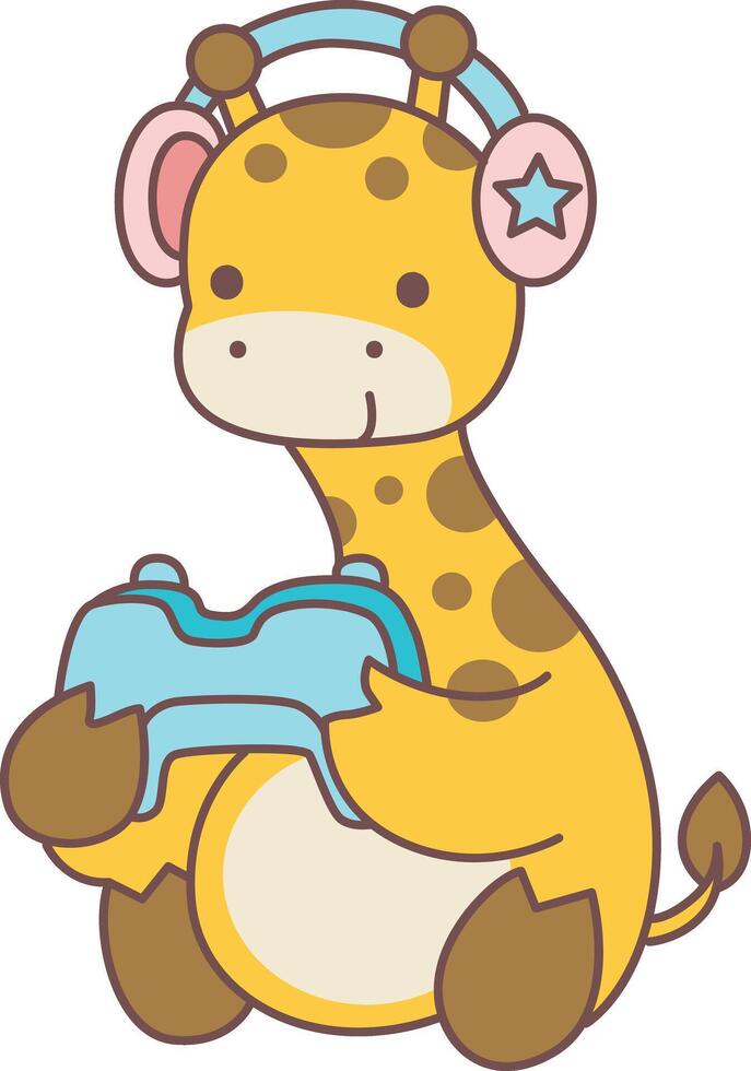 A baby giraffe playing a game. Cute giraffe animals with various activities. Funny sticker of Giraffe animal kids. vector