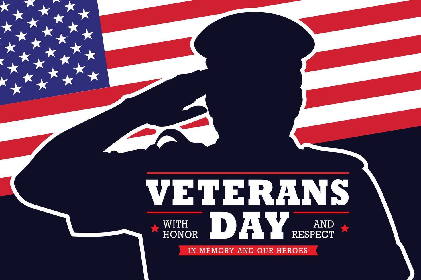 happy veterans day with blue background and american flag vector