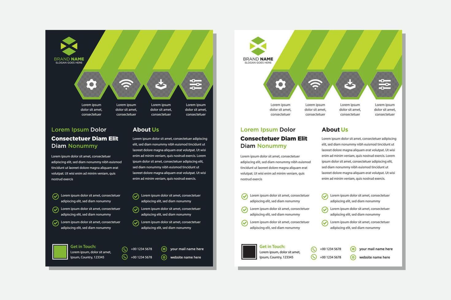 four step Green annual report brochure flyer design template collection, Leaflet cover presentation abstract flat dark and white background, layout in A4 size. photo collage layout vector