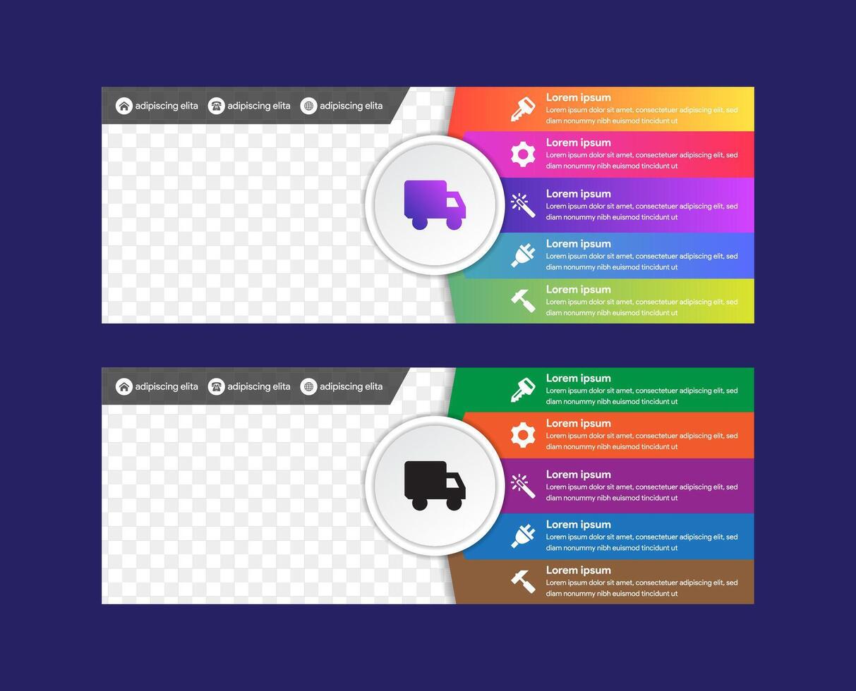 Multicolor Web Banner Template in horizontal layout with space for photo an infographic. abstract design background vector