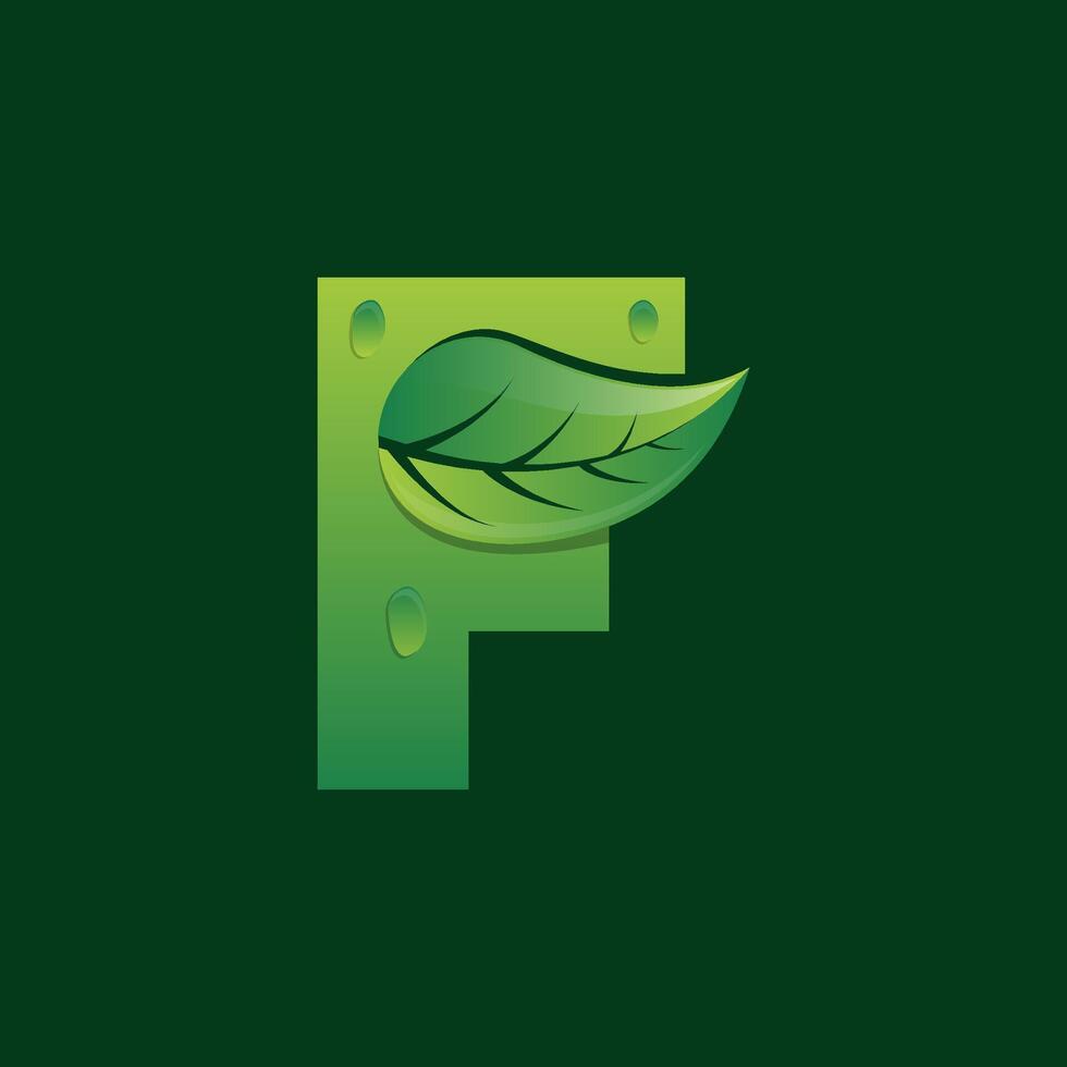 letter F with the concept of a monogram in the form of green leaves. vector