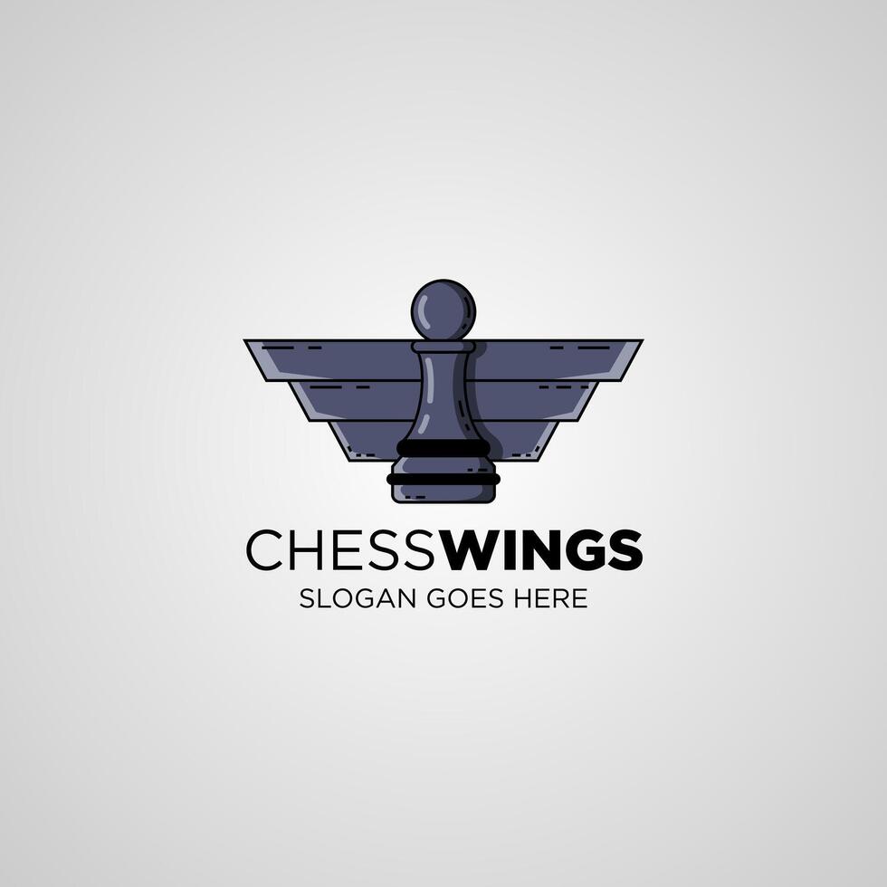 Chess and wing logo illustration, emblem design on a soft grey background. line style with purple color. vector