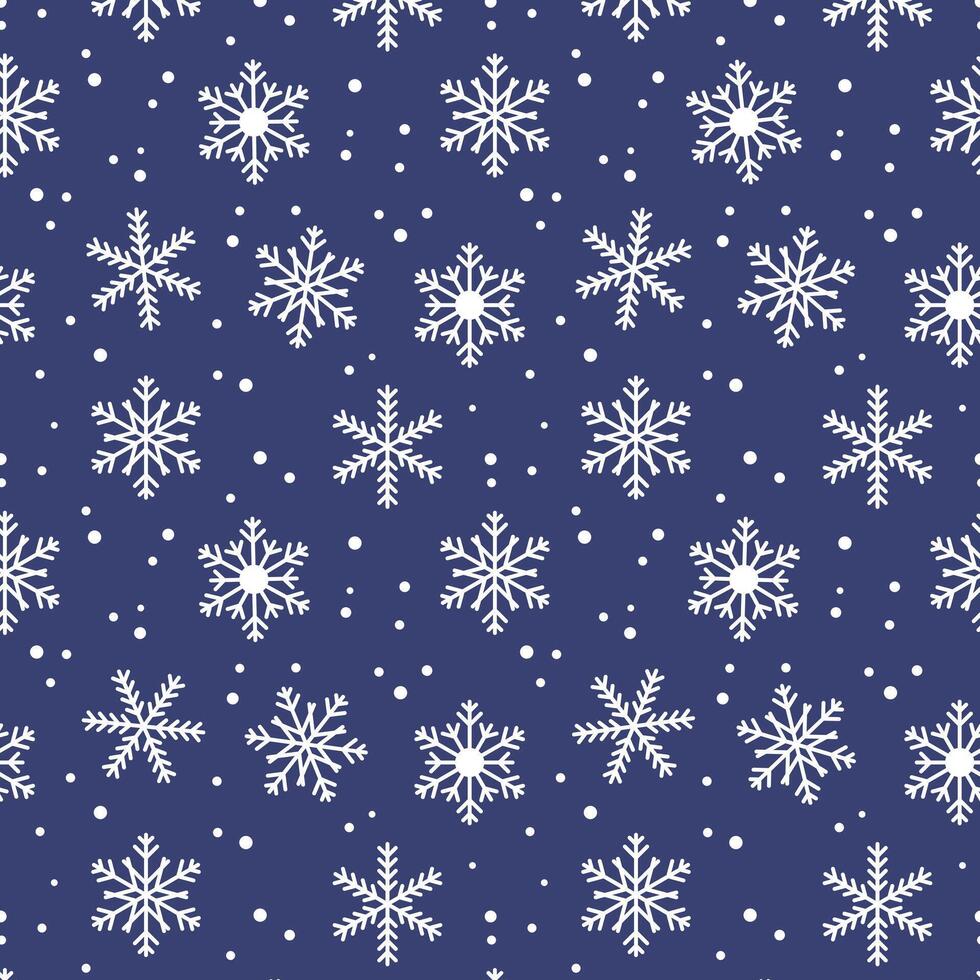 Seamless background of white snowflakes, snowfall on blue background. Winter holidays theme, Christmas and New Year texture. Elegant repeating design for decor, wrapping gift paper. vector