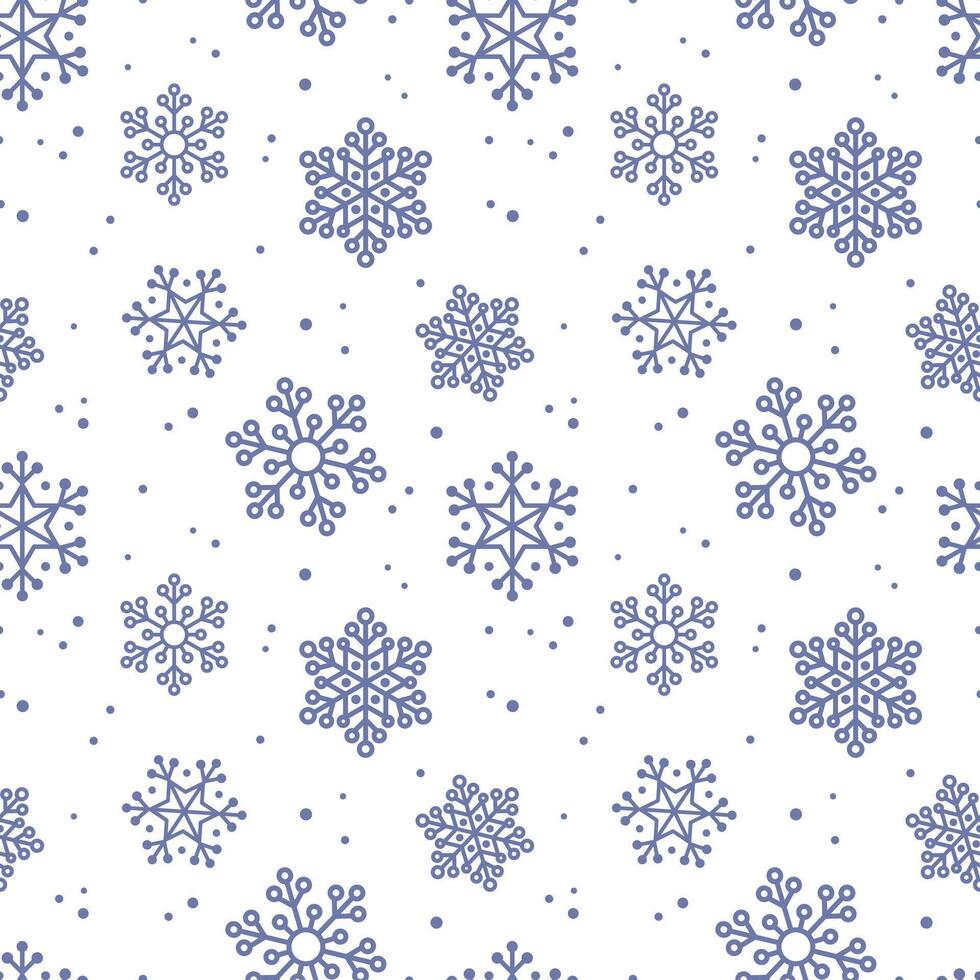 Seamless background of blue snowflakes, snowfall on white background. Winter holidays theme, Christmas and New Year texture. Elegant repeating design for decor, wrapping gift paper. vector
