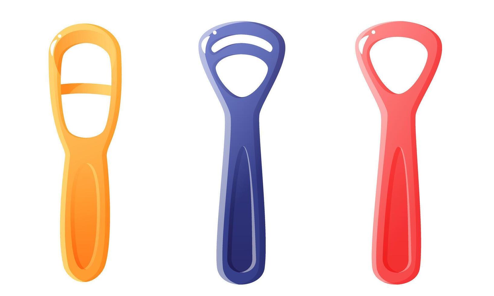 Tongue scraper, plastic metal. illustration on white background. Professional dental tool for oral care. Healthy lifestyle and oral care. Home conscious oral hygiene. vector