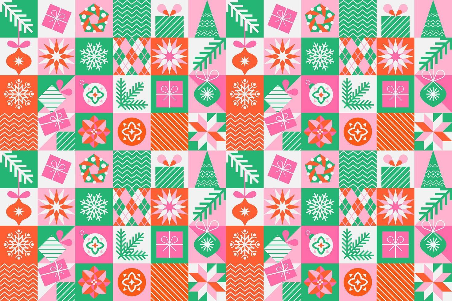 Christmas geometric seamless pattern with square icons elements. Abstract design in flat minimalist style. vector