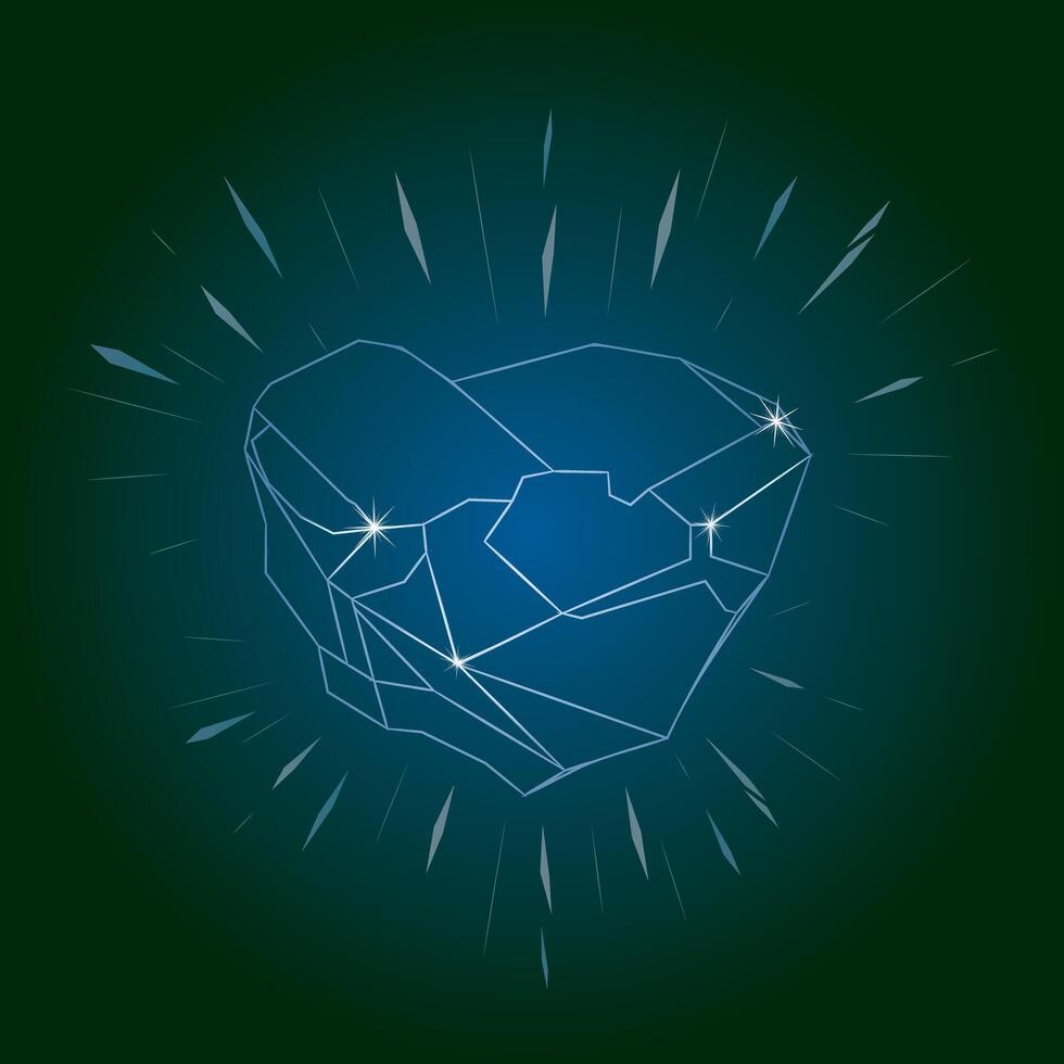Shining Natural Rough Light Blue Diamond. lineart illustration of uncut blue diamond with unique hue that ranges from soft pastel to rich. vector