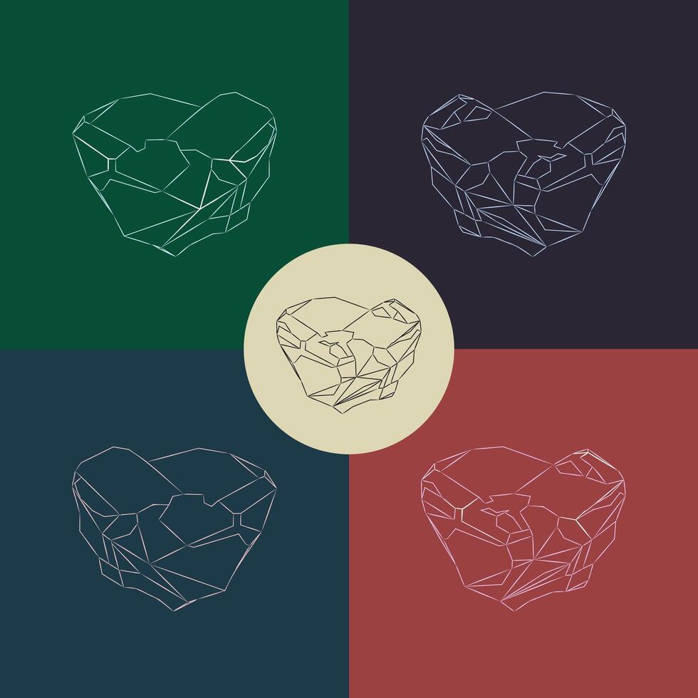 5 Natural Rough Diamonds. line art illustration of uncut black, blue and pink diamonds of the gemstone is uneven, with rough edges remaining from mining. vector