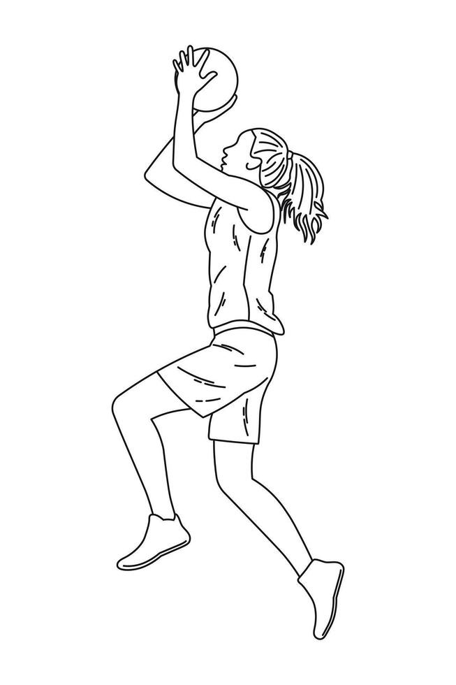 Girls playing womens basketball, standing, running, jumping, throwing, shooting, passing the ball vector