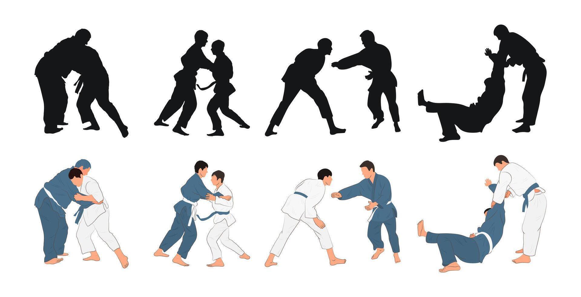 Judo, full length silhouette of an athlete vector