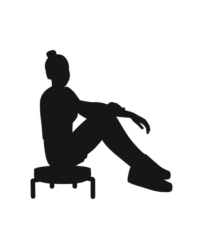 Girl, sitting, pouf, chair, stool, black, silhouette, outline vector