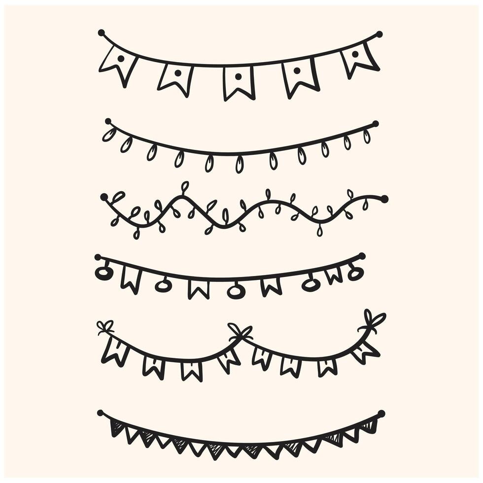 Festive garland painted With illustration style doodle and line art vector