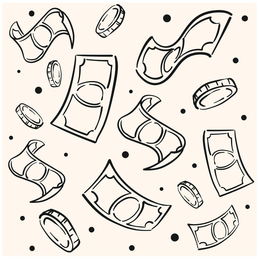 Money rains With illustration style doodle and line art vector