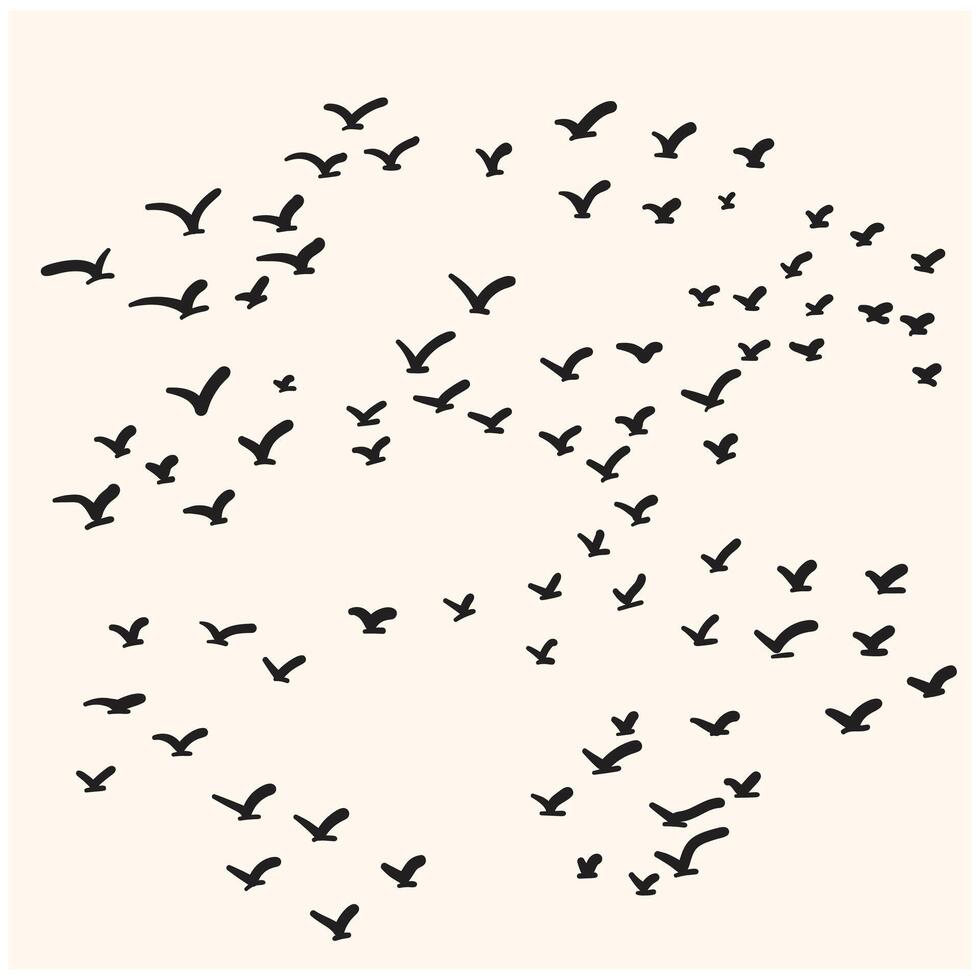 Birds flying With illustration style doodle and line art vector