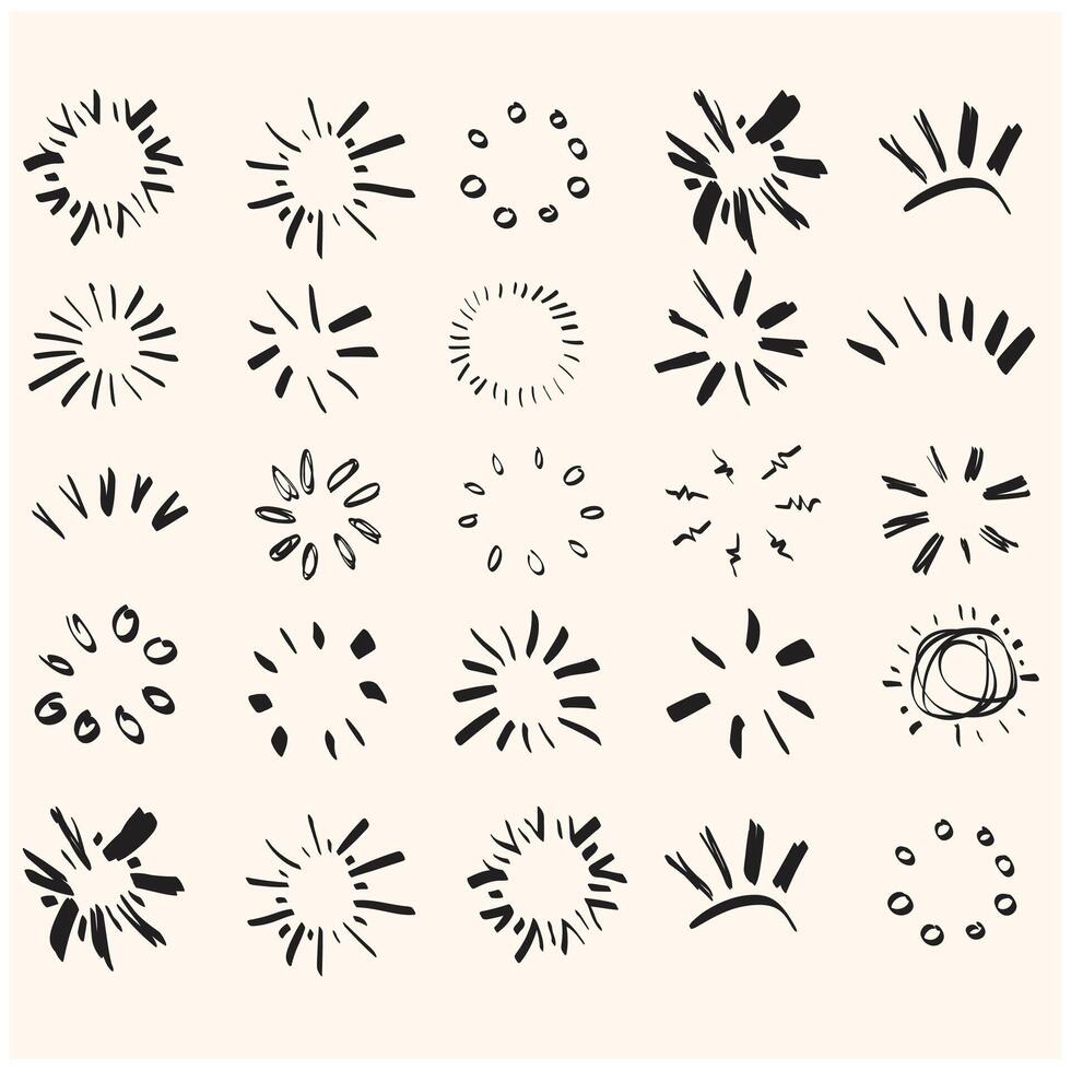 Sunburst set With illustration style doodle and line art vector